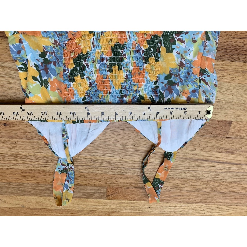 Abercrombie & Fitch Floral‎ Button Front Smocked Midi Dress Yellow Orange Blue S - Picture 11 of 11